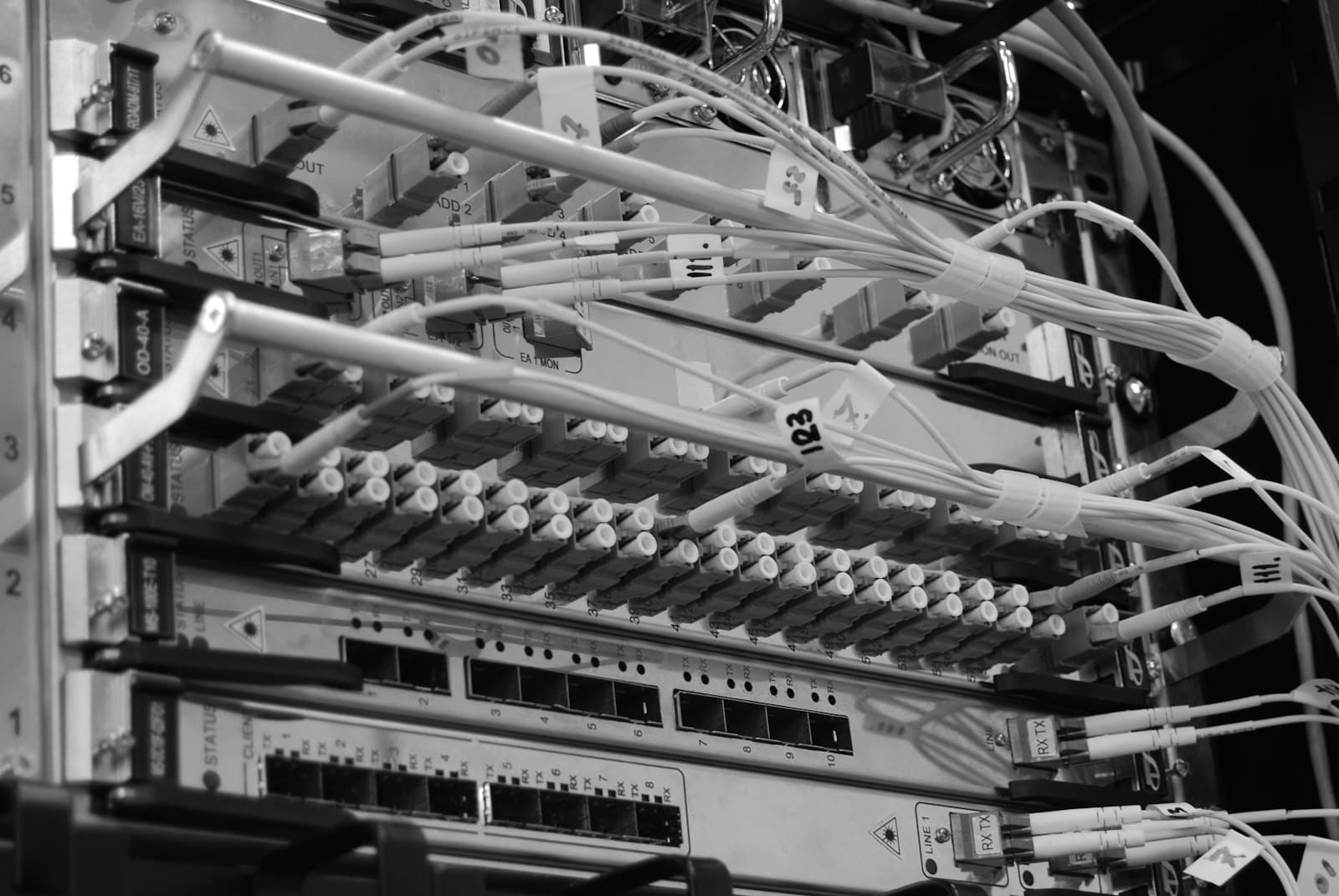Fiber and copper cables in a network switch