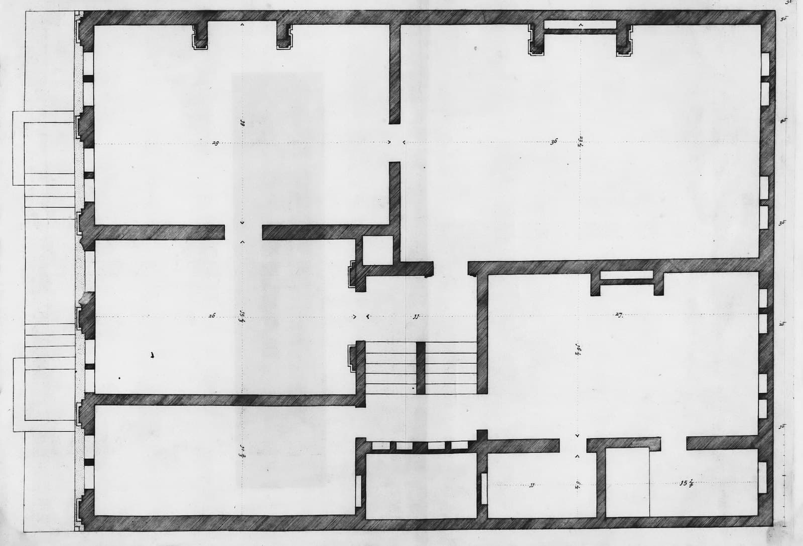 A drawn floor plan of a building