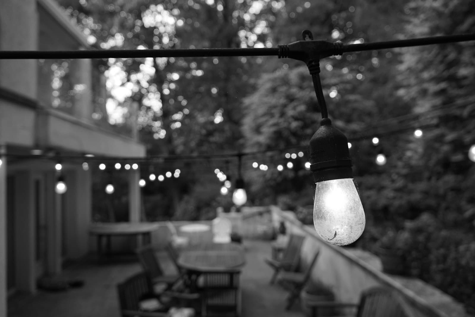 String lights over an outdoor patio