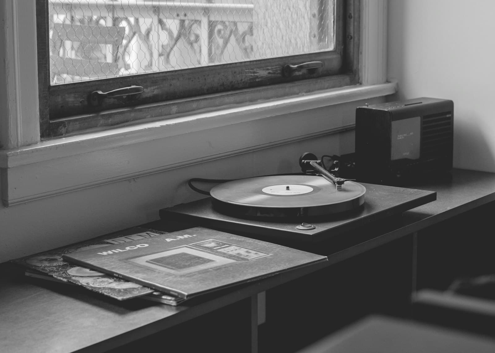 A turntable playing a record