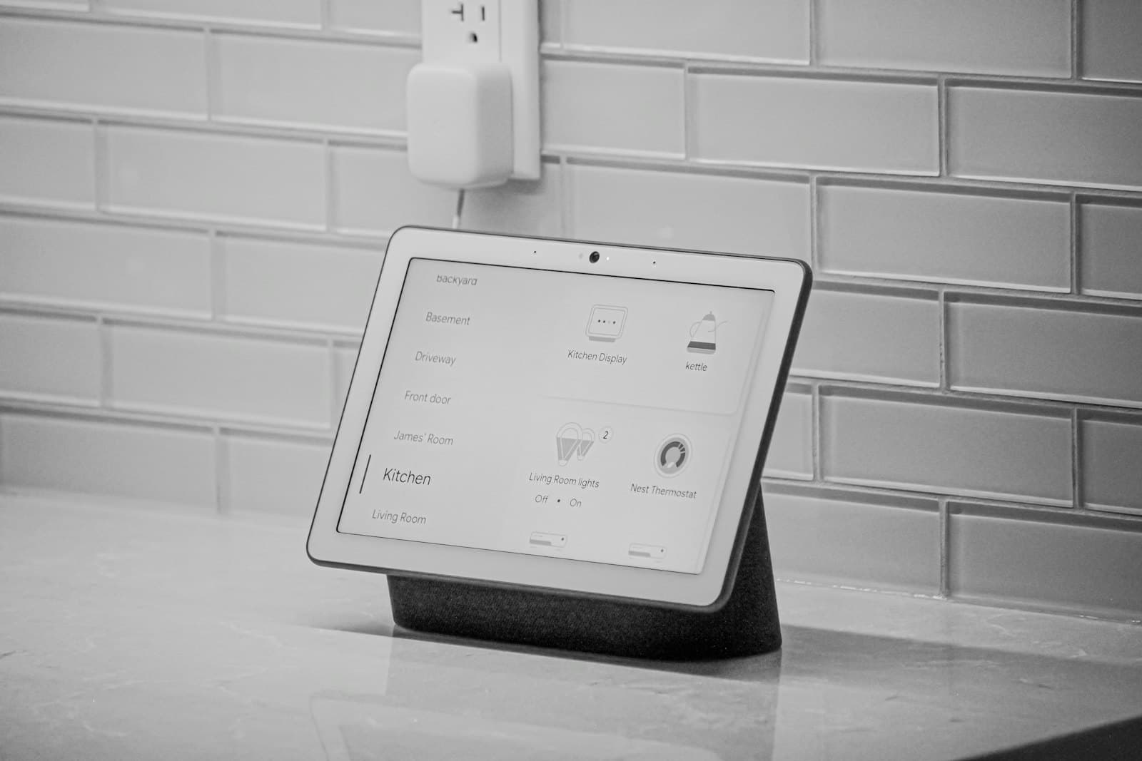 A smart display on a kitchen counter